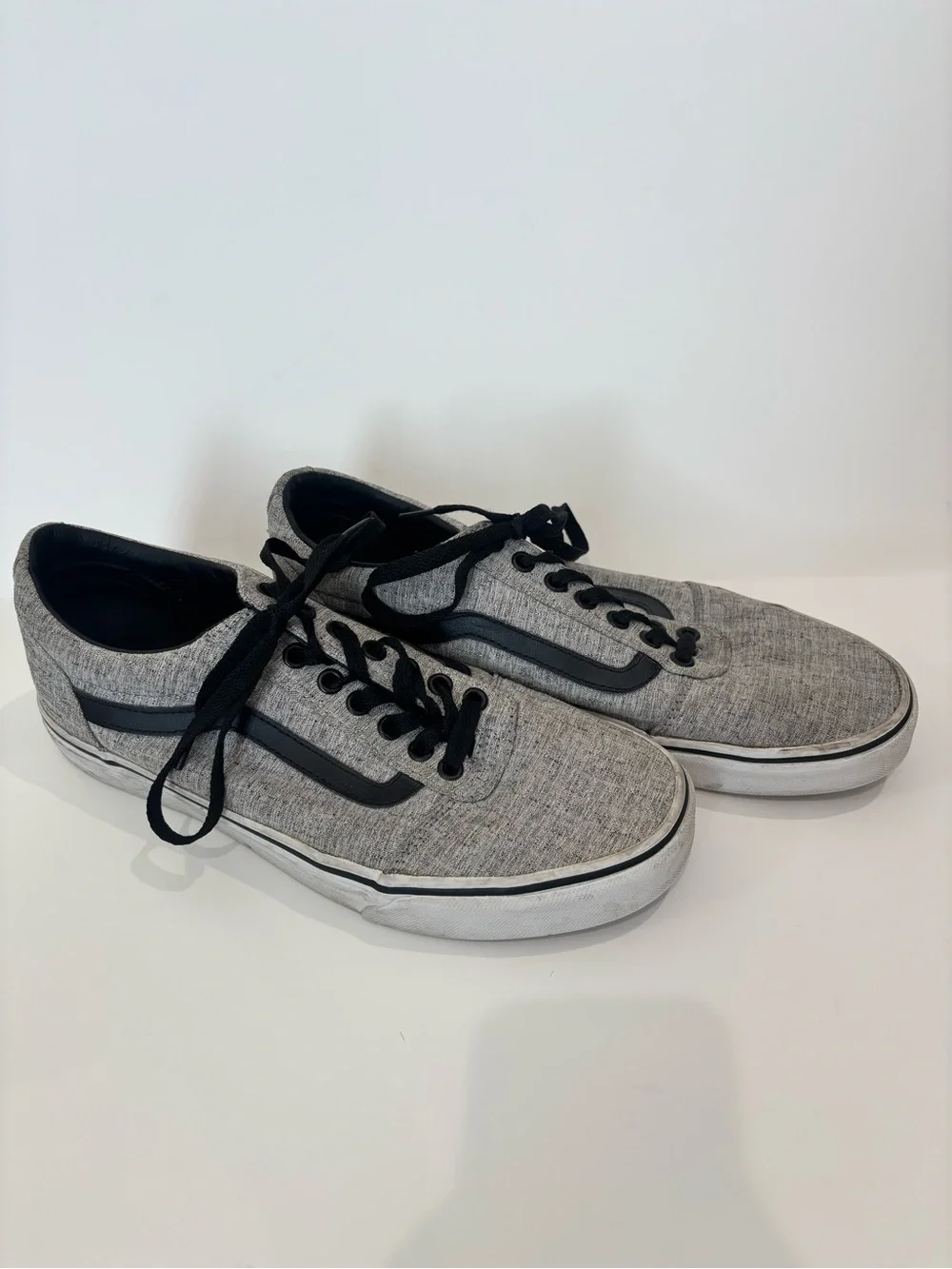 Vans Men’s Gray Canvas Low-Top Sneakers with Black Stripe